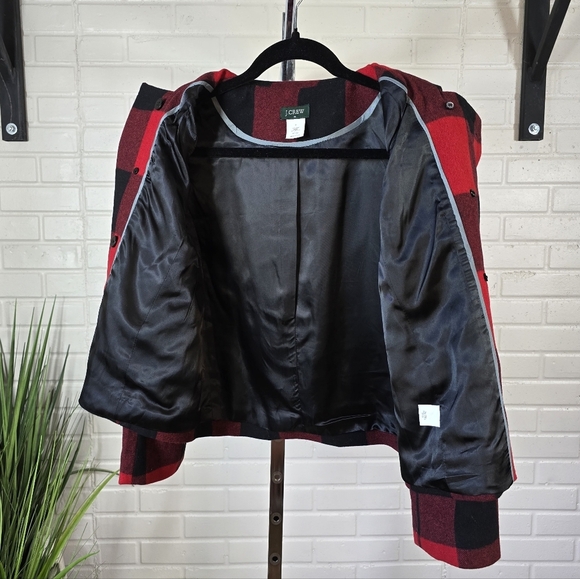 J. Crew Red Buffalo Plaid Double Breasted Cropped Pea Coat Jacket Small Or 6 - Picture 11 of 13